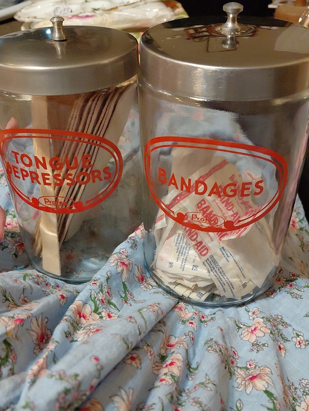 Vintage Profex Glass Jars - Tongue Depressors & Bandages
